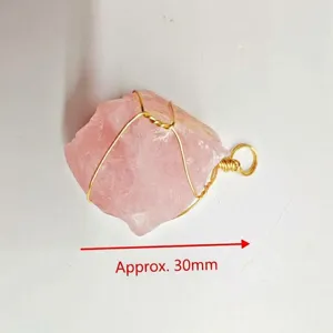 Natural raw pink quartz crystal pendant handmade wire wrapped necklace jewelry gift