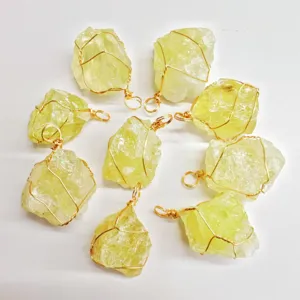 Natural crystal raw stone pendant handmade wire wrapped necklace fashion jewelry accessory