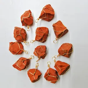 Handmade wire wrapped red jasper crystal rough stone pendant natural gemstone jewelry piece