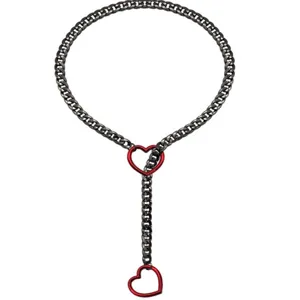 Collier lariat en acier inoxydable avec cœur style punk gothique pour femme mode