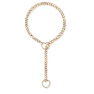 Collier cravate élégant en acier inoxydable doré avec anneaux coulissants et pendentif.