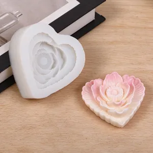 Heart Lotus Shaped Silicone Mold For DIY Candle Soap Making Flower Relief Pattern Heart Chocolate Jelly Craft Mold