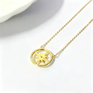 Close up view of the silver compass star pendant showcasing exquisite hollow craftsmanship.
