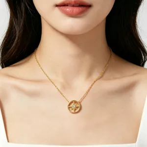 S925 sterling silver compass star necklace pendant, elegant chic clavicle jewelry for women.