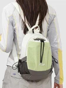 Zaino da Trekking All'aperto in Nylon Leggero Donna Borsa a Tracolla Casual con Coulisse e Blocchi di Colore Marsupio da Viaggio