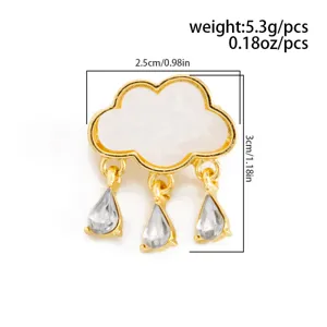 Fashion creative cloud rhinestone teardrop tassel brooch, gold plated sweet jewelry pin for women.