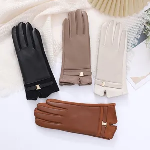Women's winter warm faux leather touchscreen gloves stylish outdoor riding thermal gloves