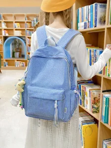 Koreanischer karierter Rucksack Damen Student Schultasche Groß Kapazität lässige Tasche