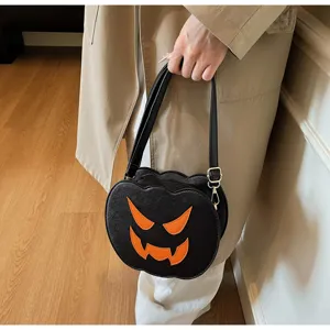 Halloween Kürbis Umhängetasche schwarze PU Leder Handtasche gruselige kleine Damentasche