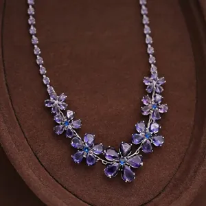 Elegant purple crystal flower necklace, vintage court style luxury jewelry for women banquet.