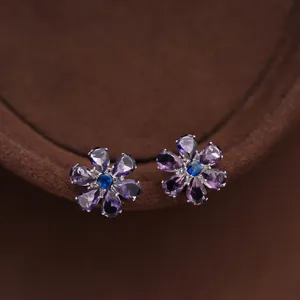 Vintage purple crystal flower stud earrings elegant court style luxury jewelry for women