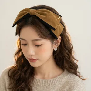 Serre-tête Rétro en Velours avec Grand Nœud pour Femmes Élégant Serre-tête 3D avec Peigne à Dents Antidérapant Accessoires de Cheveux à la Mode