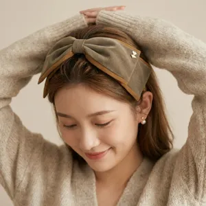 Serre-tête nœud en velours vintage élégant pour femmes, large bandeau de cheveux.
