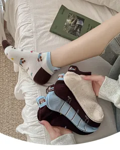 Cute embroidered puppy low cut socks for women, breathable cotton spring summer boat socks.