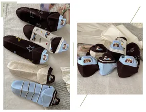 Cute puppy embroidered women short socks breathable cotton ankle socks spring summer style