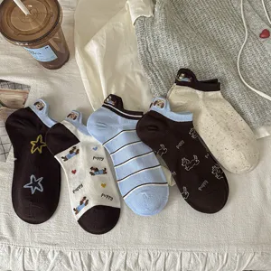 Cute embroidered puppy design women short socks comfortable cotton blend breathable spring main