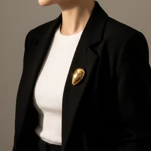 Minimalistische gouden metalen gladde druppel broche, elegante jasje accessoire stijl.