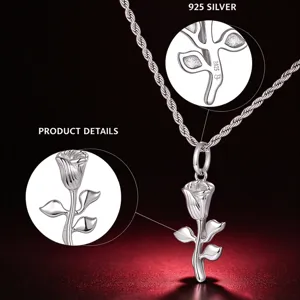 Collier pendentif fleur de rose en argent sterling 925 bijoux mode homme hip hop chic