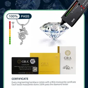 Men's silver dragon pendant necklace with moissanite diamond and GRA certificate.