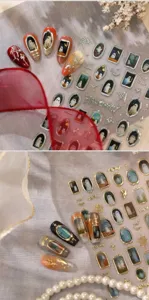 Vintage photo frame ghost Halloween nail art stickers gold dark style manicure decals