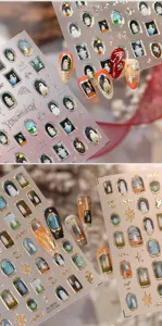 Halloween vintage photo frame ghost nail art stickers colorful gold dark style nail decal details