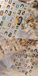 Halloween ghost nail stickers retro photo frame gold foil dark style nail art decals 1pc