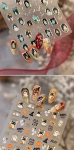 Halloween nail stickers vintage ghost frame gold foil dark cute DIY nail art decoration 1pc