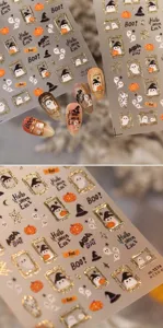 Tensor vintage Halloween nail stickers with ghost and gold frame art decals.