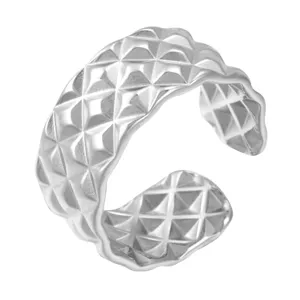 Anillo abierto acolchado retro vintage plata acero inoxidable joyería de moda minimalista accesorio
