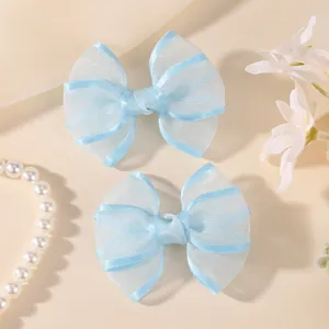Doppelte Schicht Organza Schleife Haarklammer süße blaue Prinzessin Haarspange für Kinder Detail