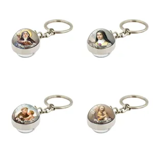 Religieuze heilige glazen koepel sleutelhanger set, elegante metalen hanger ring dagelijks.