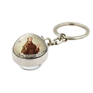 Religieuze St. Franciscus glazen koepel sleutelhanger metalen hanger spiritueel geschenk.