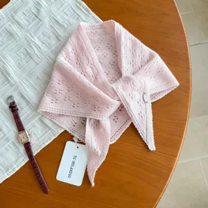 Sciarpa triangolare in maglia di pizzo cavo coreano da donna, morbido scaldacollo in lana.