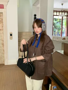 Winter warm knit earmuffs with lamb wool plush and stylish ties, cozy Korean style winter accessory.
