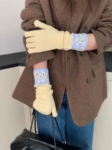 Gants tricotés colorblock et à pois pour femmes, gants tactiles d'hiver chauds et tendance.