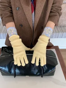 Gants longs en tricot à pois color block, gants d'hiver chauds tactiles pour femmes.