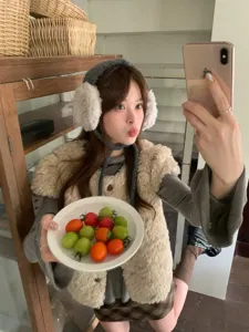 Paraorecchie in lana d'agnello invernale stile coreano peluche carino caldo donna