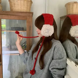 Dolci Paraorecchie in Lana d'Agnello per Donna Autunno Inverno Caldi Paraorecchie in Peluche con Palline di Pelo Appese Antivento