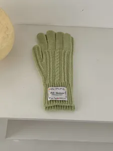 Guanti in maglia a trecce verde chiaro morbidi e caldi, ideali per la fredda stagione autunnale.