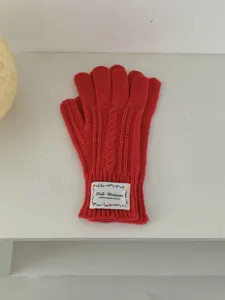 Guanti in maglia rossa da donna invernali caldi in lana semplici eleganti touchscreen uso quotidiano