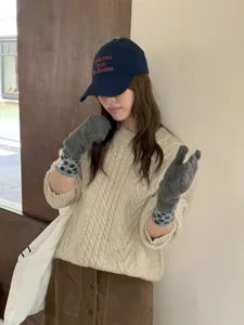 Gants en tricot chaud d'hiver de style coréen avec poignets à pois mignons et écran tactile.
