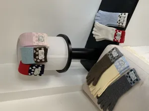 Gants tricotés à pois longs chauds hiver femmes décontractés tactiles à doigts séparés