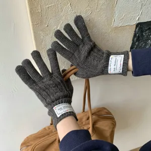 Guanti invernali in maglia a trecce grigio scuro da donna, caldi ed eleganti per l'uso.