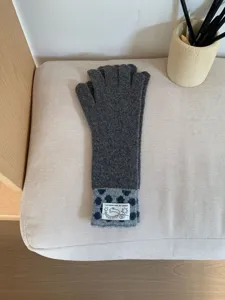Gants longs en tricot tactile pour femme hiver chaud gris bloc de couleur pois casual