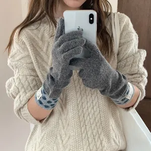 Gants longs en tricot a pois d'hiver style coreen, chauds et confortables pour ecran tactile.
