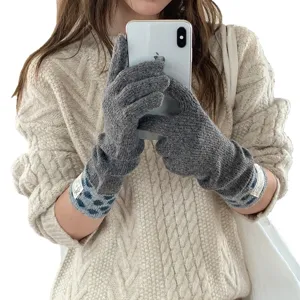Gants tactiles en tricot long pour femmes avec poignets à pois mignons pour l'hiver chaud.