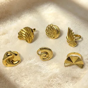 Moda Acciaio Inossidabile Serie Oceano Conchiglia Stella Marina Anelli per Donna Placcato Oro Regolabile Aperto Stile Spiaggia Anello Gioielli