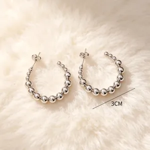 Pendientes de aro con cuentas de acero inoxidable plateado, joyería de moda 3cm