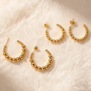 Pendientes de aro con cuentas de oro para mujer, elegantes joyas de metal con cuentas.