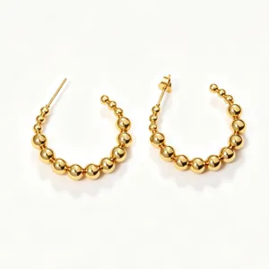Pendientes de aro con cuentas de acero inoxidable dorado, diseño de bola en C de moda para mujer chic.